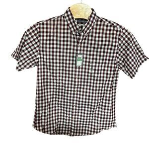 Van Heusen Large 16-16 1/2 NWT Short Sleeve Plaid Shirt Classic Fit Wrinkle Free